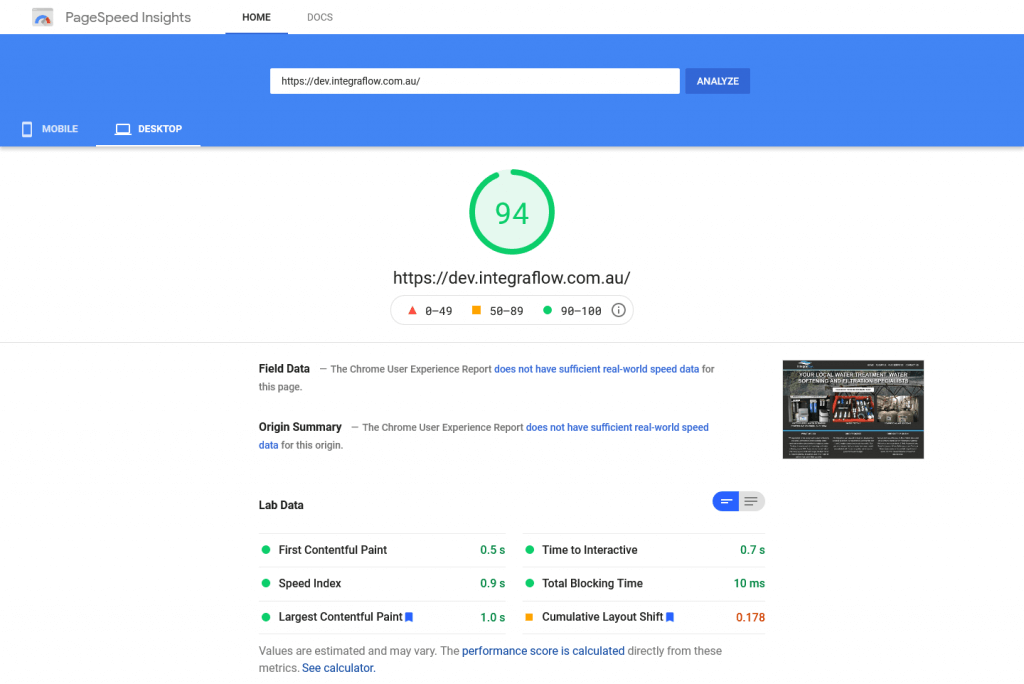Desktop Score after Web Design and Hosting Litespeed