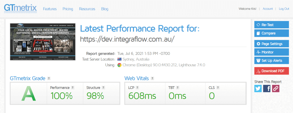 GT Metrix Report After Web Design and Hosting litespeed