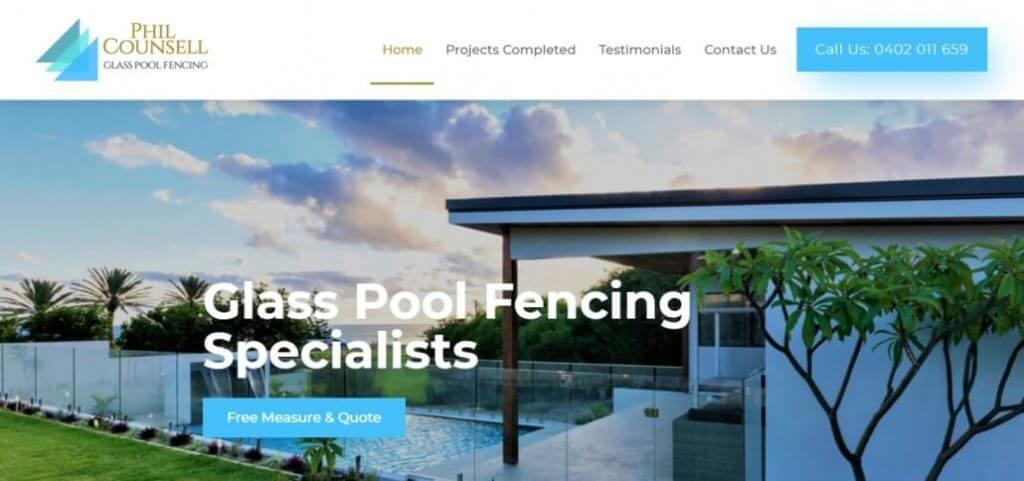 Client Phil Counsell Glass Pool Fencing Business Website Design